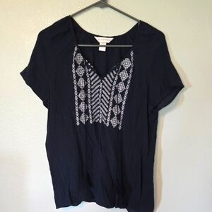 Christopher & Banks Navy Embroidered Top Size Medium